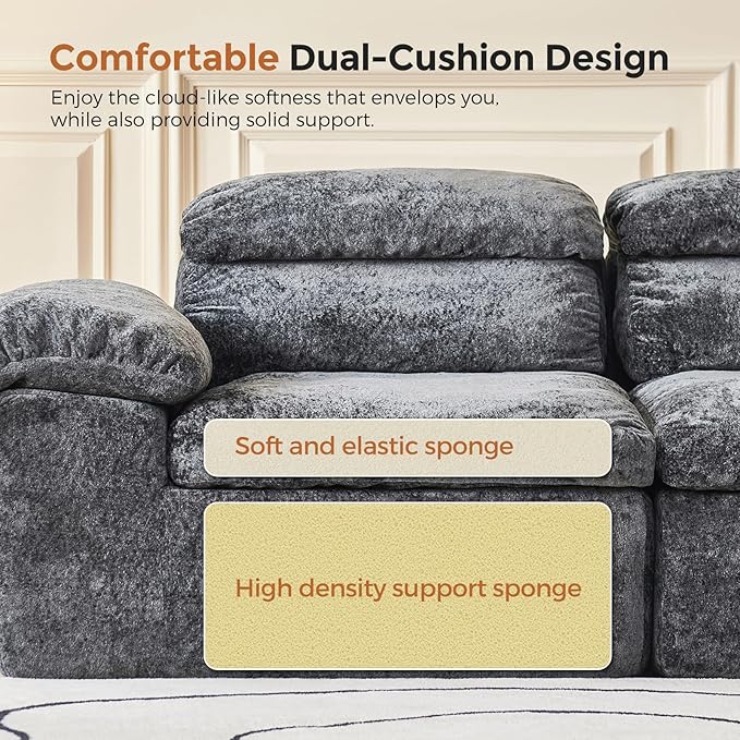 115.7 L Shaped Modular Sectional Sofa with Ottoman Cloud Boneless Couch Upholstered Sofa in a Box Flexible Module Combination for Living Room No Assembly Grey