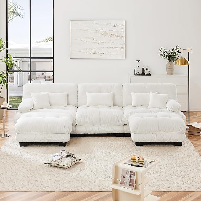133.8 Oversized U Shaped Couch Chenille Upholstered Modular Sectional Sofa 3 Seater Deep Seat Sofa with 2 Ottoman Modern Cloud Couch w/Thick Seat Cushion Sectional Couches for Living Room