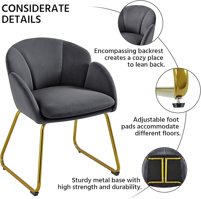 Yaheetech Flower Shape Velvet Armchair Modern Side Chair Vanity Chair with Golden Metal Legs for Living Room/Dressing Room/Bedroom/Home Office/Kitchen Dark Gray