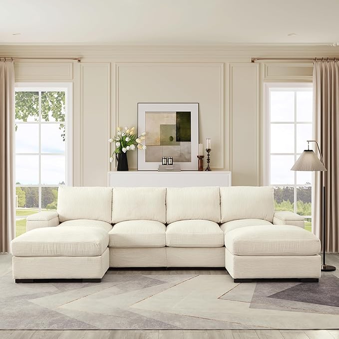 122 Oversized Modular Sectional Sofa Cloud Couch with 2 Ottomans Comfy Corduroy Upholstered Deep Seat Large U Shaped Lounge Sofa&ampCouches with Hidden Arm Storage Box