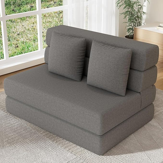 Folding Sofa Bed Convertible Sleeper Chair &amp Couch Bed with Pillow One-Piece High-Density Sponge Mattress Multi-Purpose Floor Sofa for Living Room Office Dorm Apartment Grey Single