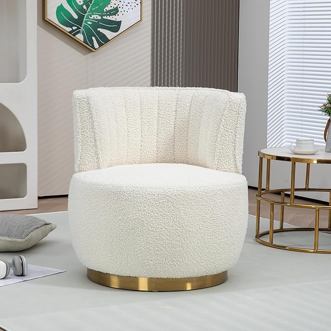 25.2 360 Degree Swivel Barrel SofaRound ArmchairsUpholstered Teddy Sofa ChairComfy Round Accent Sofa Chair for Living RoomBedroomOfficeWaiting RoomsCream