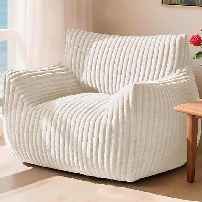Giant Bean Bag Chair for Adults Oversized Memory Foam Bean Bag Sofa with Armrests Large Comfy Fluffy Single Lounges Mini Couch for Living Room Bedroom &amp Dorm(Beige)