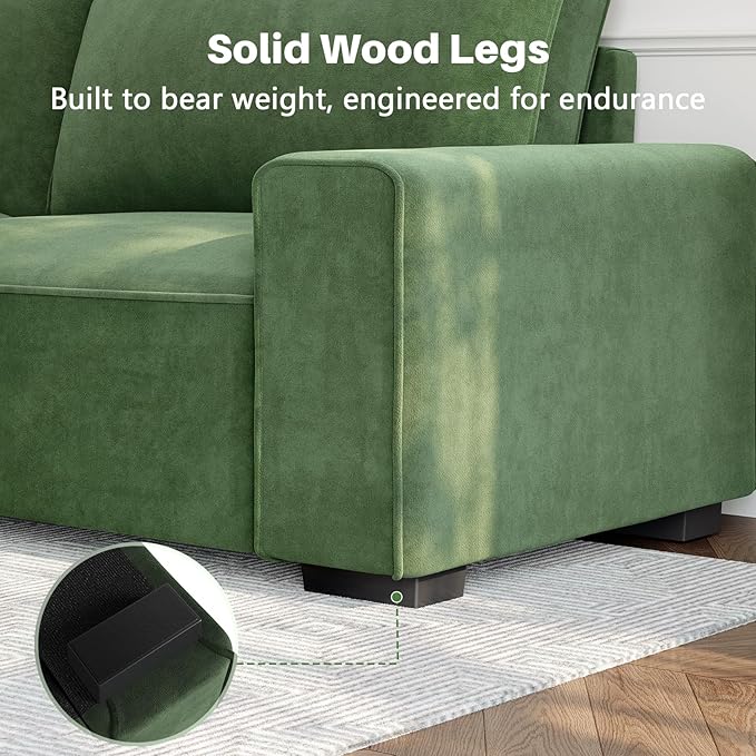 Vesgantti 85'' Chenille Couch for Living Room 3 Seater Comfy Sofa with Wide Armrest Thick Spring Cushions Modern Cloud Couch for Apartment Office Bedroom Small Space Chenille Green