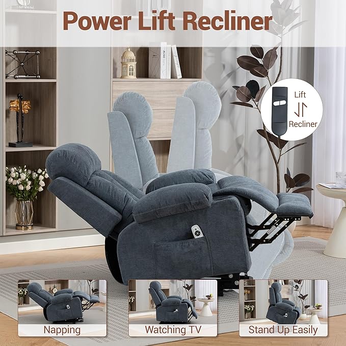 Power Lift Recliner Chair for Elderly People w/Vibration Massage and Lumbar Heat Lift Chair for Adult w/Cup Holder USB Charge Port for Living Room Bedroom Blue