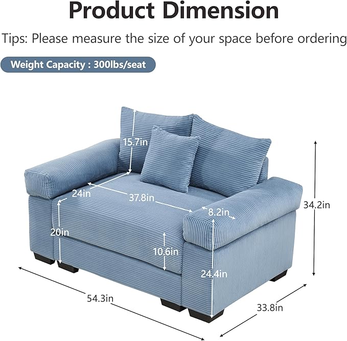 ERYE Modern Corduroy Upholstered Accent Chair Oversized Wider Seat Armchair Leisure Comfy Sofa Chair with Removable CushionArmrests and 3 Pillows for Home Apartment