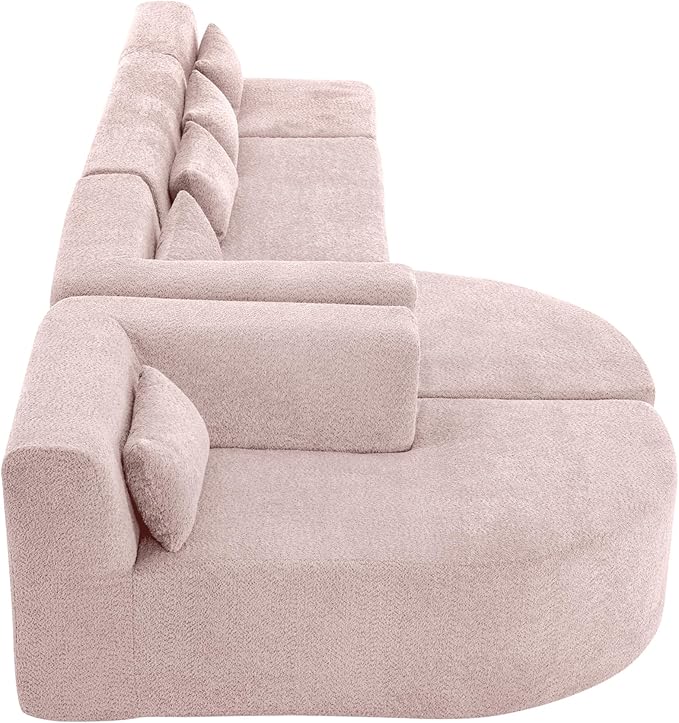 P PURLOVE Modular Sectional Sofa 4 Free Combined Sofa Couch Boucle Fabric Modern Upholstered with 2 Chaise Lounge and 5 Back Pillows for Living Room Office Apartment (Pink)