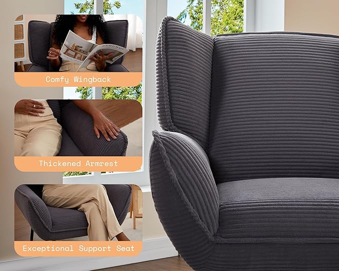 AMERLIFE 89-Inch 3-Seater Couch - Cozy Sofa with Extra Deep Seats Modern Chair Set for Living Room Grey Corduroy