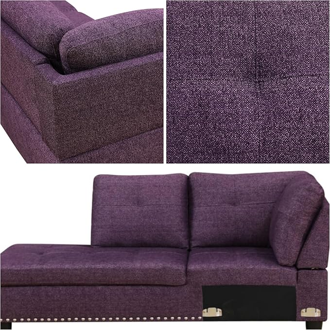 L-Shaped Sectional Sofa with Movable Chaise &amp Storage Ottoman Lounge 3-Piece Modular Convertible Couches for Living Room Apartment &amp Office Deep Purple