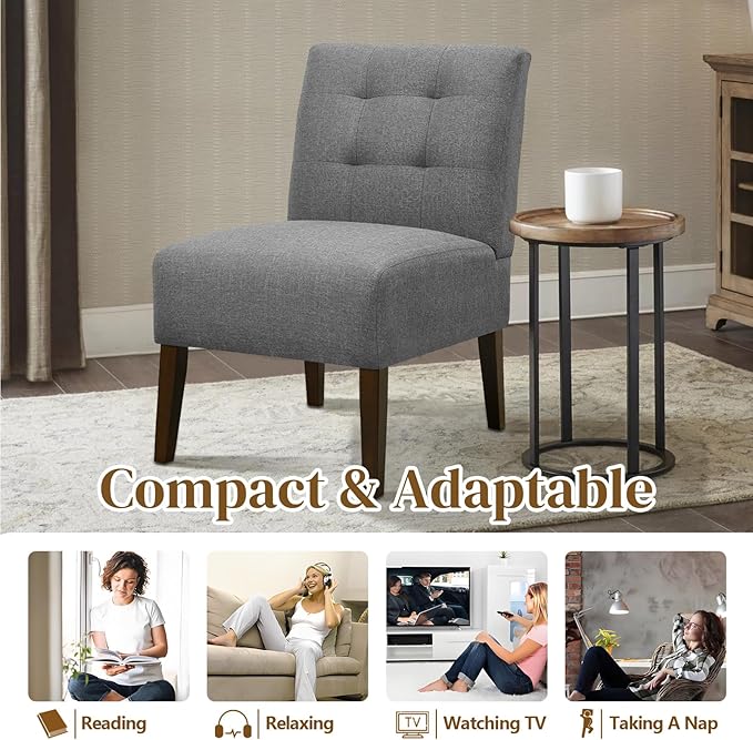 Anwick Gray Modern Accent Chair Mid Century Upholstered Living Room Chair with Wood Legs Comfy Small Accent Chair with Back for Small Spaces Office Bedroom Reading Spaces (Gray1)