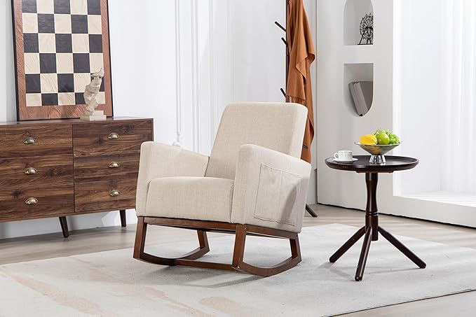 Mid Century Modern Accent Chair with Wood e Upholstered Living Room Chairs with Waist Cushion Reading Armchair for Bedroom Sunroom