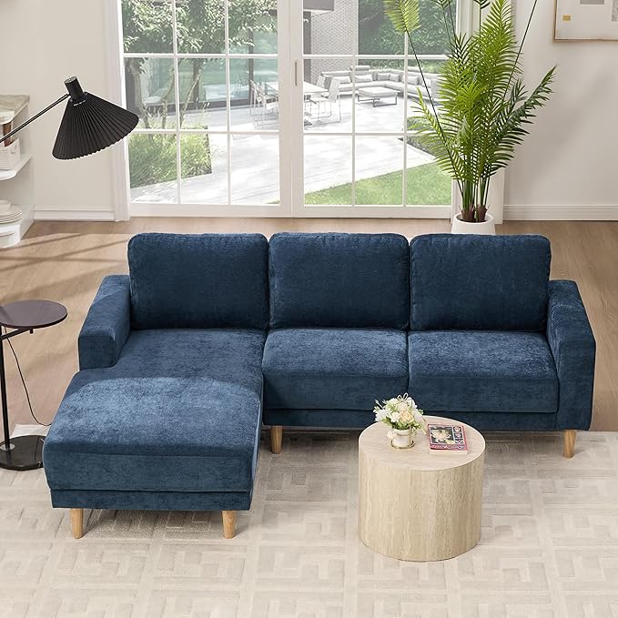 Tbfit 84 L-Shaped Sectional Sofa Comfy Upholstered Couch with Chaise Modern Fabric Living Room Furniture for Home Office Blue