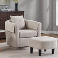 Gray Swivel Accent Chair with Ottoman 360° Barrel Chairs with Foot Stool Comfy Reading Chair with Removable Pillow &amp 2 Armrest Covers for Living Room Small Spaces Bedroom Chenille (Gray)