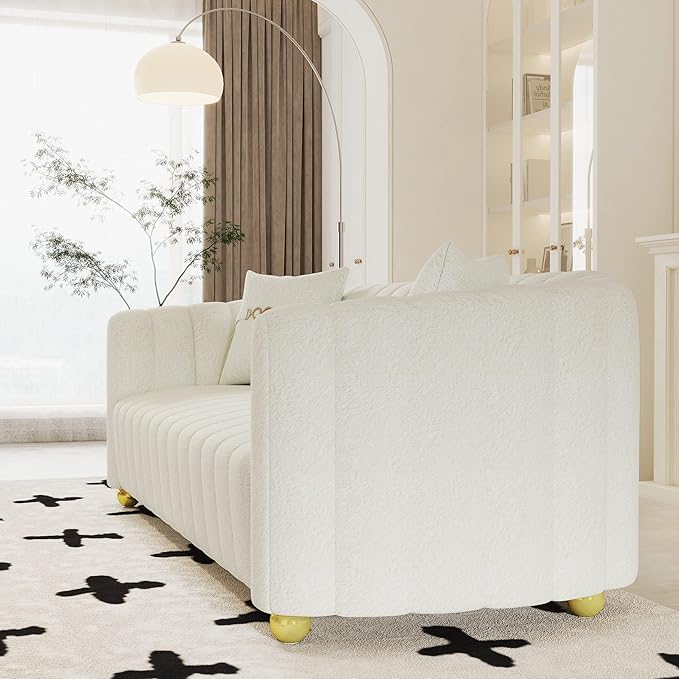 Lambswool Sofa for Living Room 84 Mid-Century Modern Beige Couch Luxury Loveseat Sofa Couch Sectional Love seat Sofa Couch with Gold Legs Upholstered Sofa for Apartment Bedroom Home Office