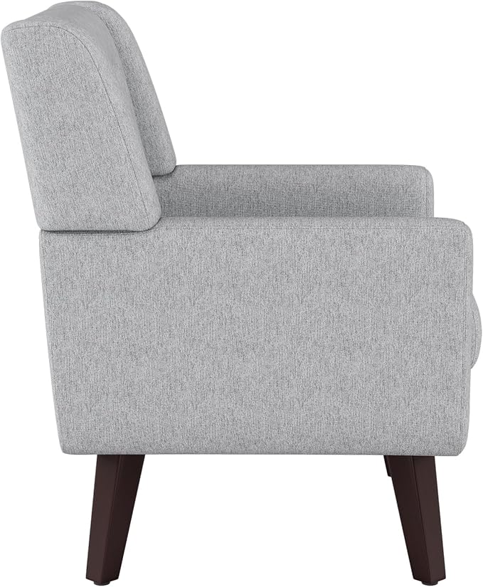 Accent Chairs Mid-Century Modern Upholstered Living Room Armchair Comfy Oversized Linen Fabric Single Reading Arm Chair with Tufted Back and Wood Legs for Bedroom Club (1 Light Grey)
