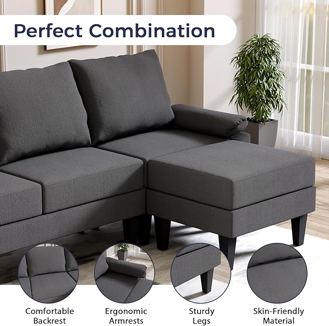 FONTOI U Shaped Sectional Couch Convertible Modular Sectional Sofa with Chaise &amp Ottomans Modern 6 Seat U Shaped Couches for Living Room Apartment Grey