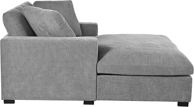 Christopher Knight Home Larrz Oversized Chaise Lounge Chair Indoor Cozy Upholstered Sleeper Sofa Couch Durable Wood Frame Deep Seat Reading Chair with 2 Throw Pillows and Armrests Gray