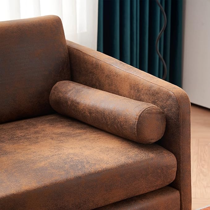 Karl home Mid-Century Club Chair 38.2 Living Room Sofa Oversized Bronzing Cloth Upholstered Accent Chair with Metal Legs for Living Room Bedroom Balcony Apartment Office Brown