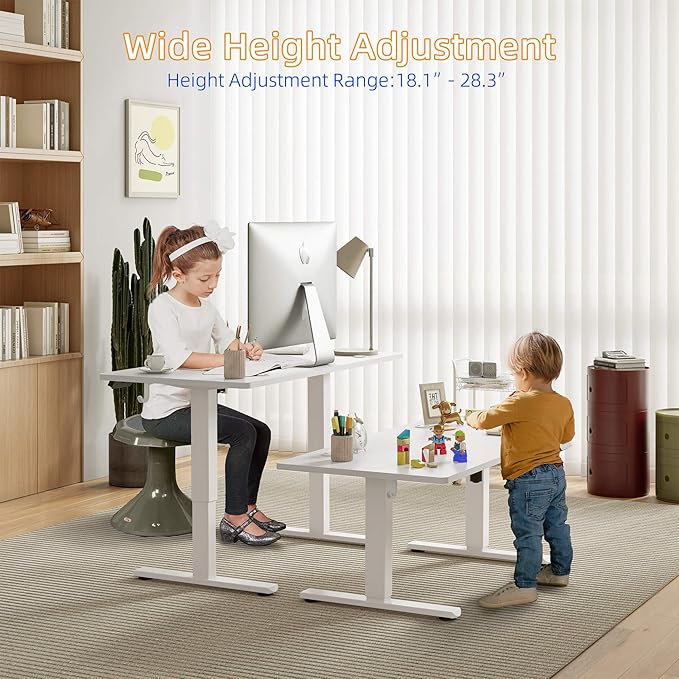 YIHAYO Low Height Adjustable Desk Lifts 18.1-28.3 Inches Electric Standing Desk for Short People 48 x 24 Inches Computer Table with Splice Board for Home Office White