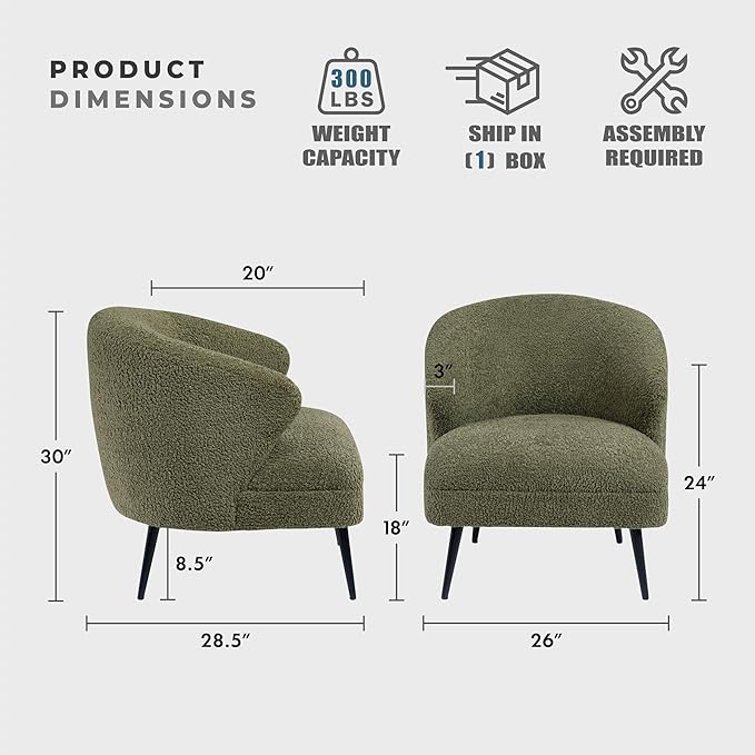 Lexicon Modern Accent Chair Boucle Fabric Upholstered Single Sofa Chair with Curved Back for Living Room/Bedroom/Office/Apartment Green