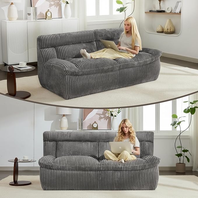 82 Boneless Corduroy Loveseat Sofa for Living Room Oversized Cloud 2-Seater Couch with Deep Seat Comfy Corduroy Couches Sofa with Memory Foam Grey Love Seat Couch No Assembly Required