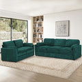 2 Pieces Chenille Sofa Set w/Arm Pillows Upholstered Loveseat &amp 3 Seater Sofa w/Comfortable Back Cushions Modern 2-Seat &amp 3-Seat w/High-Density Foam for Living Room Apartment Teal