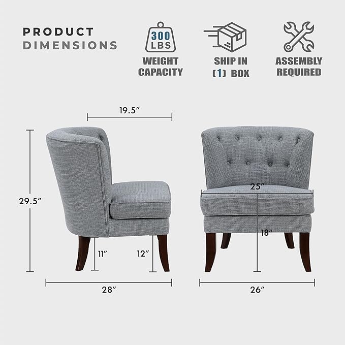 Lexicon Accent Chair Textured Fabric Upholstered Armless Chair with Solid Wood Legs Button Tufted Curved Back for Living Room/Bedroom/Office/Waiting Area Dark Gray