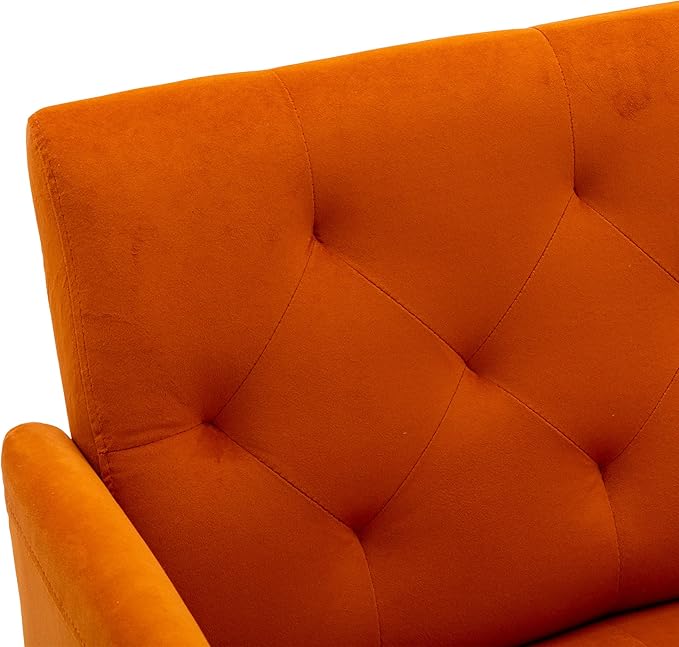 Modern Accent Chair Upholstered Single Sofa Arm Chair for Living Room and Bedroom Upholstered Comfy Armchair Chair with Solid Tapered Metal Legs (Orange)