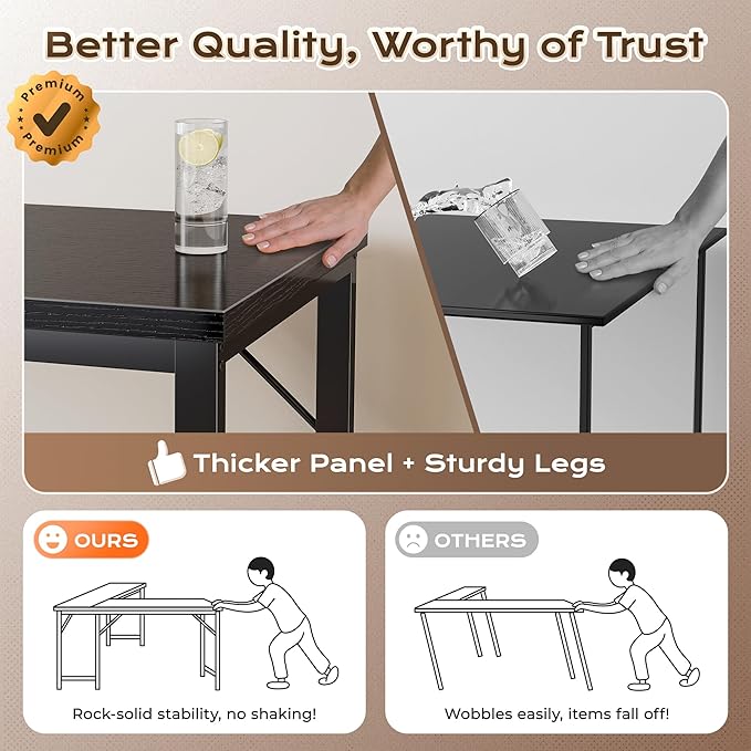 Huuger 63 Inch L Shaped Desk with 0.95 Inch Thicker Desktop Reversible Computer Larger Corner Office Gaming Desk Robust Metal Frame for Home Office Study Black