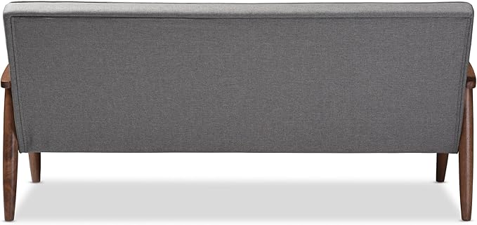 Baxton Studio Sorrento Mid-Century Retro Modern Fabric Upholstered Wooden 3-Seater Sofa Grey 70.59 x 29.45 x 32.96
