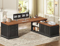 SEDETA Farmhouse L Shaped Desk with Drawers 70.9 Home Office Desk with Storage Cabinet and Storage Shelves L Shaped Computer Desk with Power OutletBlack