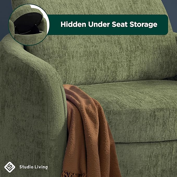 Studio Living® Manchester 44.1 Storage Chair Modern Farmhouse Pocket Coil Comfort USB A &amp C Power Easy Assembly Chenille Fabric Olive