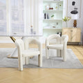 Set of 2 ChairsContemporary Designed Velvet Fabric Upholstered Accent Barrel Side Chair with Plywood Frame and Metal Base for Living Room (Beige Teddy)