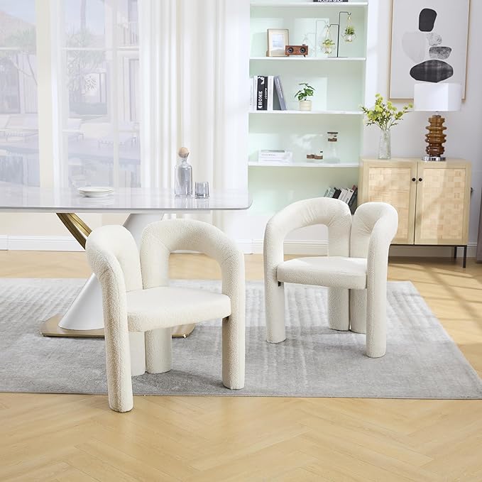 Set of 2 ChairsContemporary Designed Velvet Fabric Upholstered Accent Barrel Side Chair with Plywood Frame and Metal Base for Living Room (Beige Teddy)