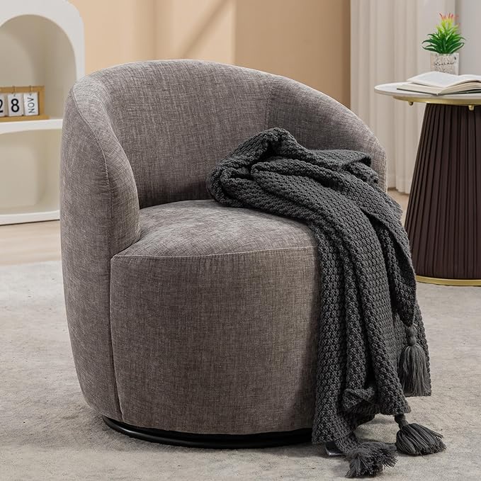 Ball &amp Cast Modern Swivel Accent ChairChenille Upholstered ArmchairSmall Single Sofa with Semi-Circular Backrest for Living Room Bedroom Home OfficeGray
