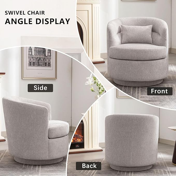 CANMOV Swivel Accent Chair Set of 2 360 Degree Round Swivel Barrel Chair with Pillow Upholstered Comfy Barrel Armchair Single Club Sofa Chair for Living Room Bedroom Reading Room (Grey*2)