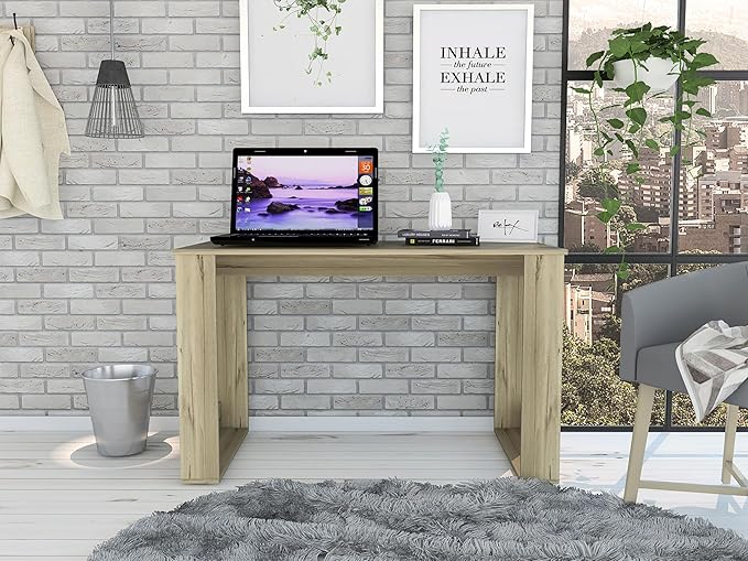 Penau Rectangle Computer Desk Smokey Oak Finish 28.7 Inch High 47.2 Inch Wide 23.6 Inch Deep Compact Design with 1 Shelf Ideal for Home Office and Remote Learning