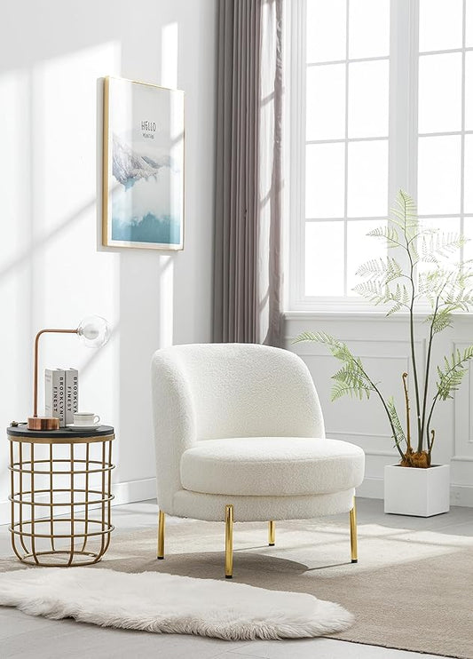 28.4 W Accent Chair Upholstered Curved Backrest Reading Chair Single Sofa Leisure Club Chair with Golden Adjustable Legs for Living Room Bedroom Dorm RoomIvory Boucle