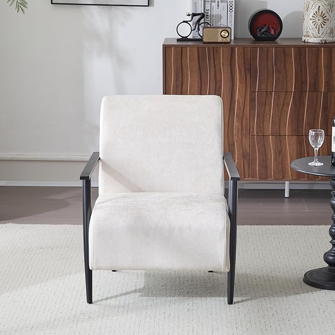 26.38 Modern Beige Lounge Chair with Polyester Upholstery and Sturdy Metal e Ideal for Living Room Bedroom or Office