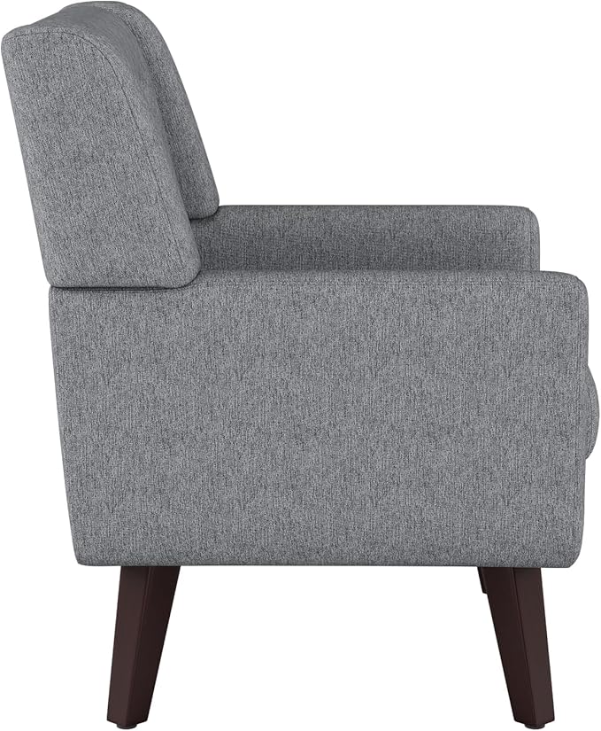 Accent Chairs Mid-Century Modern Upholstered Living Room Armchair Comfy Oversized Linen Fabric Single Reading Arm Chair with Tufted Back and Wood Legs for Bedroom Club (1 Grey)