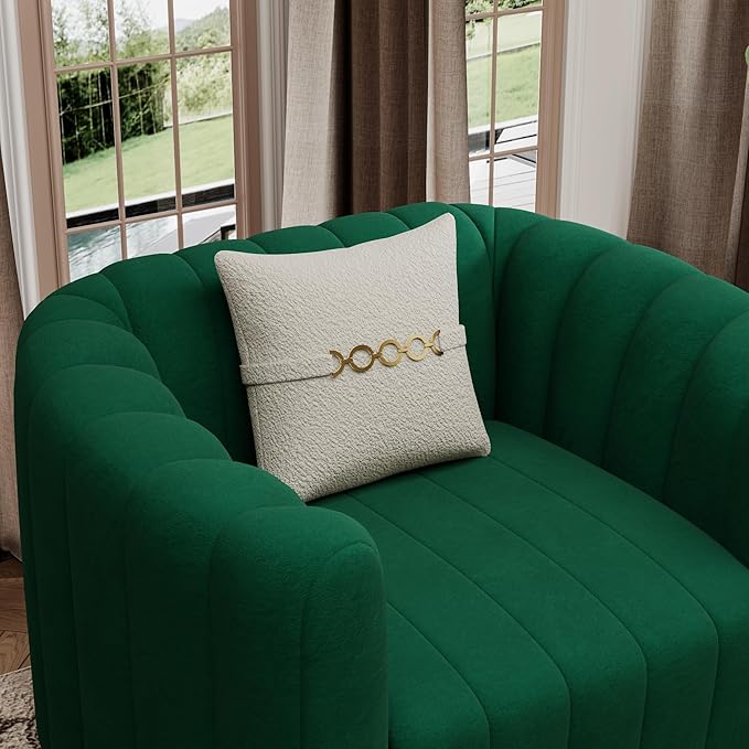 42 Velvet Sofa Chair for Living Room Modern Single Sofa with Gold Metal Sphere Legs (Green-1 Seater)