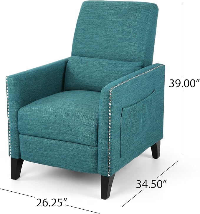 Mid-Century Fabric Rocker Recliner Chair with Tufted Design Adjustable Single Recliner Sofa with Thicker Seat Cushion with Pocket for Living Room Bedroom Apartment (Teal Style2)