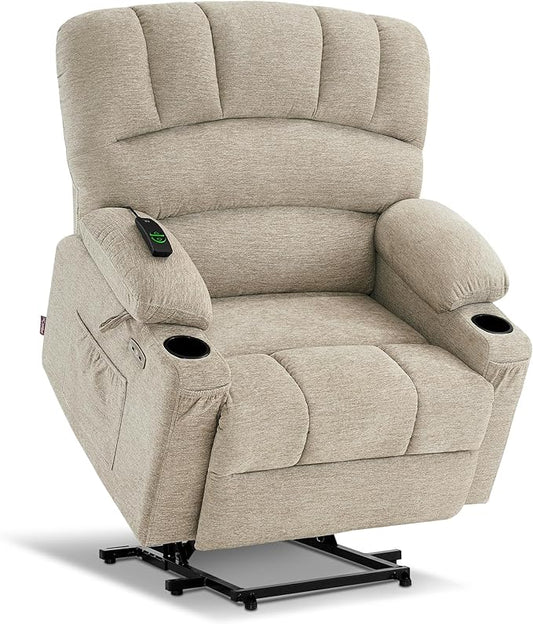 MCombo Power Lift Recliner Chair for Elderly Lift Chair with Heat and Massage Extra Wide Lift Recliner for Big People Fabric R7096 (Medium-Wide Beige)