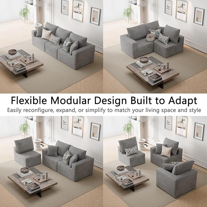 Homall Sectional Couches for Living Room Modern Boneless Couch with Deep Seat Upholstered Cloud Sofa No Assembly Required (Dark Grey Three-Seater Sofa)