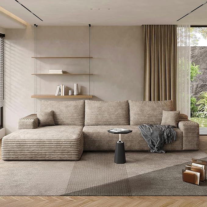 108 Sectional Couches for Living Room Modern Modular Sofa with L-Shape Couch Upholstered Boneless Sofa Deep Seat Sectional Couch with Chaise (Camel Left Facing Chaise+2Seaters)