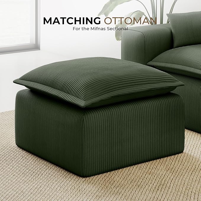 Green Corduroy Pouf for Modular Sectional Sofa Matching Accessory for Living Room Bedroom and Apartment