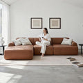105” Modular Faux Leather Cloud Couch Deep Seat L-Shaped Sectional with Removable Wipe-Clean Covers and Replaceable Cover Design for Living Room (Orange 3 Seater+Left Facing Chaise)