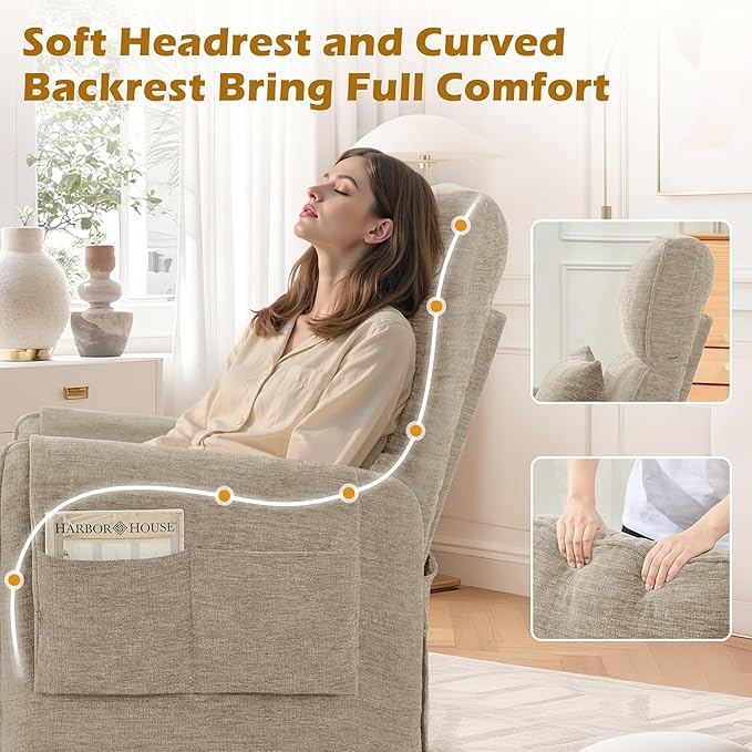 Power Recliner Chair Small Recliners for Small Spaces Electric Recliner Chairs for Adults with Remote Pillow and Side Pockets Reclining Chair with Memory Function Living Room Chenille