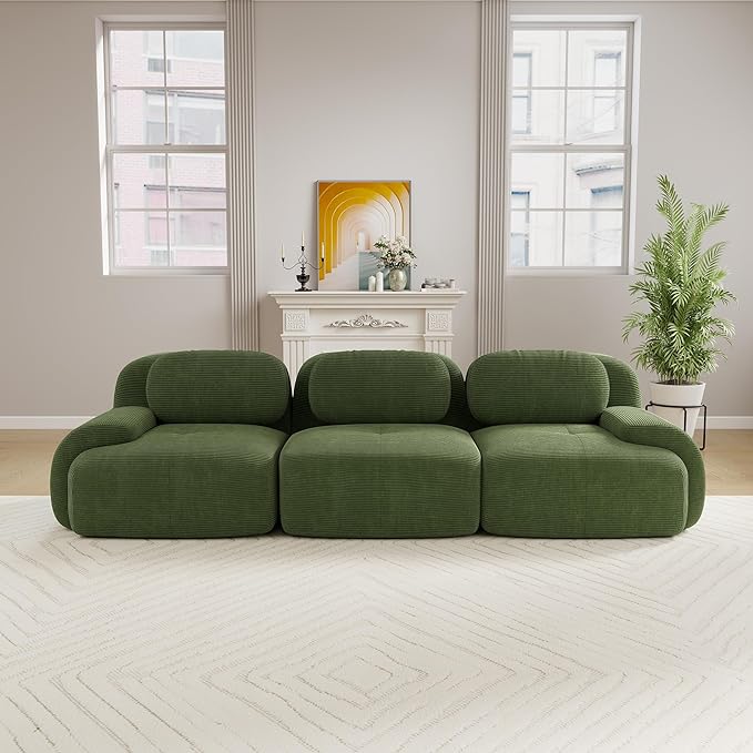 Boneless Sectional Couch No Assembly Required 117.3” Modular Cloud Sofa with Pillow Deep Seat Corduroy Couch for Living Room Bedroom Office Apartment