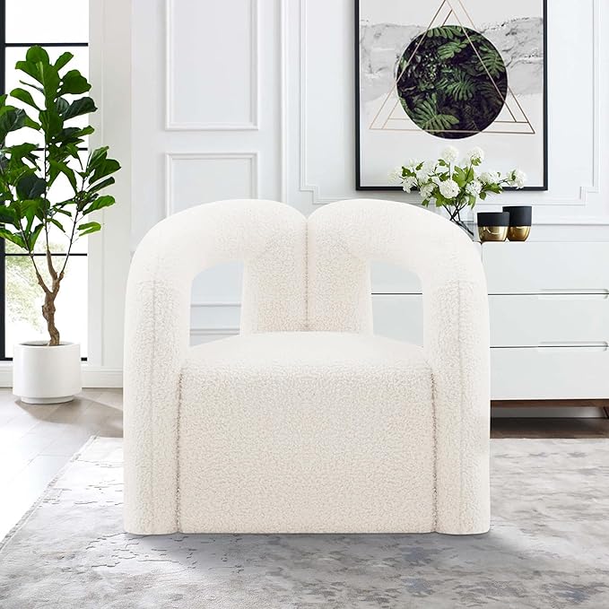 Manhattan Comfort Darian Modern Accent Boucle Chair for Living Room Upholstered Armchair with High Density Foam Padding &amp Premium Pine Wood Frame Cream